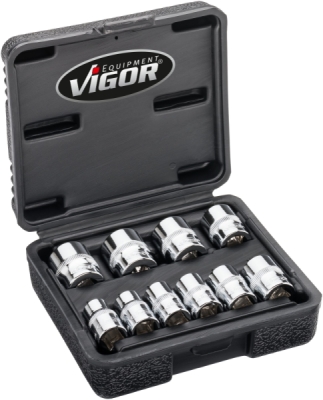 Vigor V7538-10 Sada nástrčných hlavic, dvojitý šestihran 3/8" 10 Ks