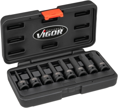 Vigor V7019 Sada nástrčných hlavic pro rázový a strojový utahovák pro profil s vnitřním šestihranem 8 Ks