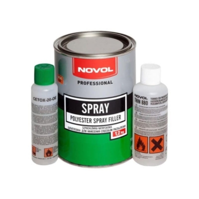 Novol 1201 Polyester Spray Filler - Polyesterový stříkací tmel 1,2kg + ředidlo 80ml + 50ml tužidlo