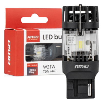 Amio 04686 LED žárovka LumiTec T20S 7440 W21W 12V FULL CANBUS bílá 1 ks