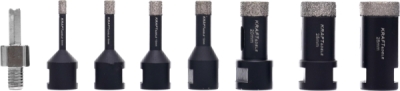 Kraft&Dele KD11227 | Diamantové jádrové frézy 6–68 mm pro bezpříklepové vrtání za mokra do keramiky, kameniny a kamene, adaptér M14 - 3/8 HEX