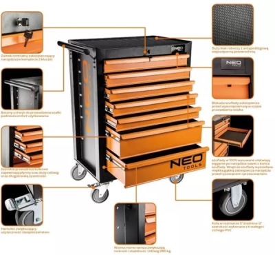 NEO Tools 84-222 Dílenský vozík na nářadí, 7 zásuvek