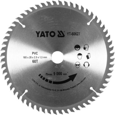 Yato YT-60627 Pilový kotouč na řezání PVC, podlahových lišt a vinylových panelů 185 × 20 mm, 60 zubů