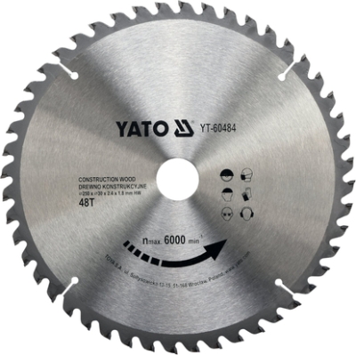 Yato YT-60484 Pilový kotouč na stavební dřevo 250 × 48 zubů, upínací otvor 30 mm