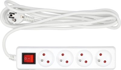 Vorel 72529 Prodlužovací kabel 3 m, 4 zásuvky s uzemněním, vypínač, bílý