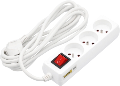 Vorel 72528 Prodlužovací kabel 3 m, 3 zásuvky s uzemněním, vypínač, bílý