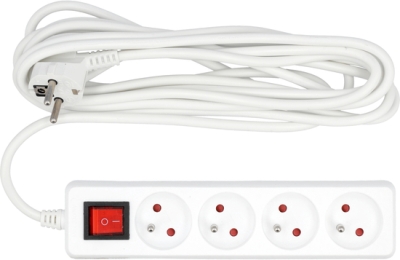 Vorel 72533 Prodlužovací kabel 5 m, 4 zásuvky s uzemněním, vypínač, bílý