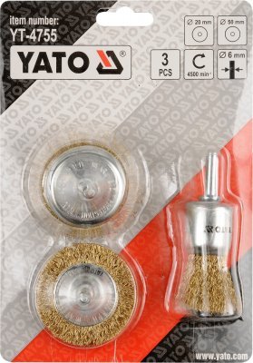 Yato Sada kartáčů drátěných s nástavcem do vrtačky 3 ks pomosazený drát YT4755