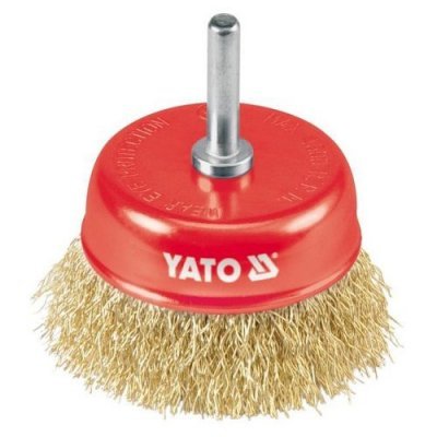 Yato Kartáč drátěný čelní s nástavcem do vrtačky 75 mm pomosazený drát YT4750