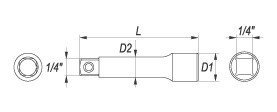 Yato Nástavec 1/4" prodlužovací 76 mm YT-1430