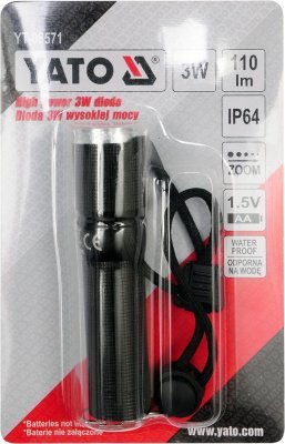 Yato Svítilna kapesní voděodolná IP64, fce ZOOM, 110lm, 1xAA, 100x25mm YT08571