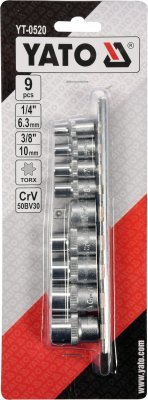 Yato Sada nástavců 1/4", 3/8" TORX 9 ks E5-E16 YT-0520