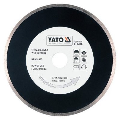 Yato Kotouč diamantový 180 x 25,4 x 2,2 mm hladký YT-6016