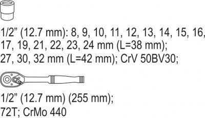 Yato Gola sada 1/2" 19 ks YT-38681