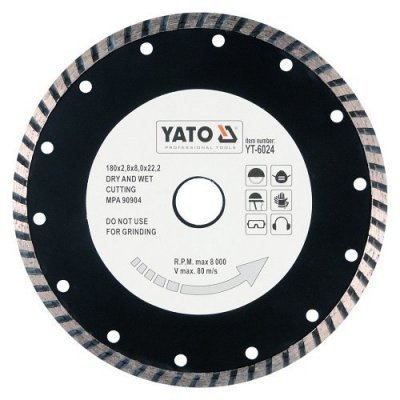Yato Kotouč diamantový 180 x 22,2 x 2,8 mm turbo YT-6024