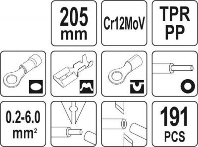 Yato Kleště na odizolování kabelů, sada konektorů 191 Ks YT-23133