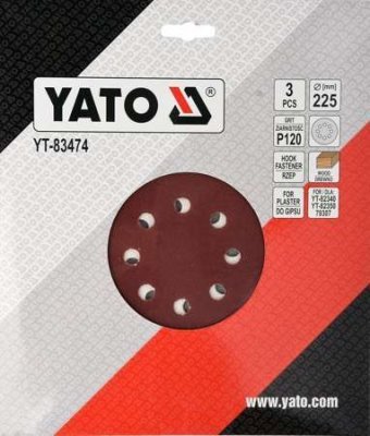 Yato Brusný papír s otvory, kulatý 225mm pro brusky YT-82340; YT-82350 P120 YT-83474
