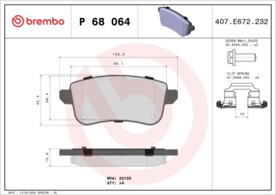 Komplet kočnih obloga, disk kočnica BREMBO PRIME LINE P 68 064