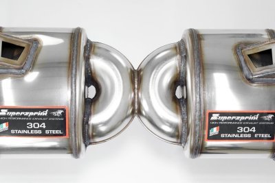 Zadní díl výfuku, typ "Racing" pravá - levá 4 výstupy - nahrazuje hlavní katalyzátor - lze nainstalovat na originální koncovky – 19,0 Kg Supersprint 768334