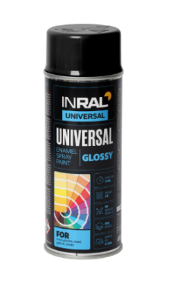 INRAL UNIVERSAL, juodi blizgūs RAL9017, dažai aerozol.,400ml.
