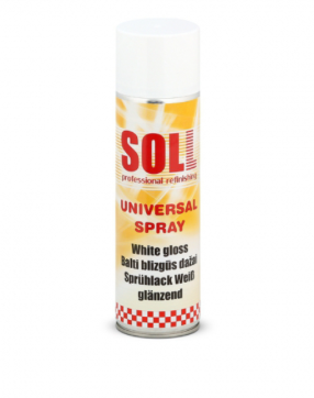 Dažai aeroz. akril. balti blizgantys, SOLL, 500ml.