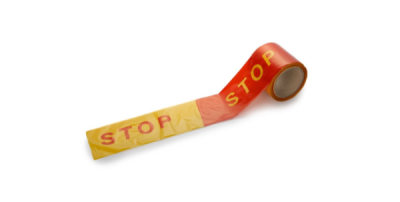 Įspėjamoji raudona STOP juosta, 100mm x 100m