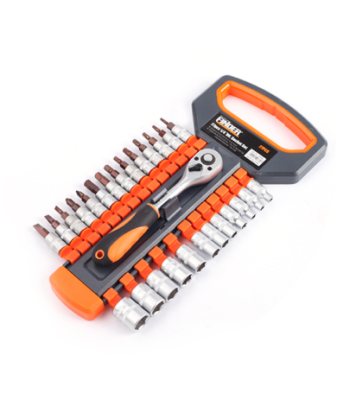 1/4″ galvučių ir antgalių rinkinys su terkšle, 27vnt., FINDER, 4–14 mm, CHQ