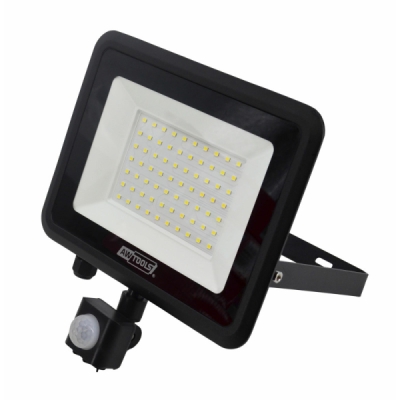 LED prožektorius su judesio ir prieblandos jutikliu AWTOOLS Slim SMD, 50W, 4750lm (AW17908)