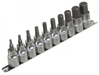 Įpresuotų XZN (Spline) galvučių rinkinys ant bėgelio ASTA 954010-1 (1/2" / M4-M18 / 10 vnt.)