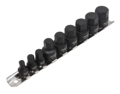 Smūginių colinių šešiakampių (HEX) galvučių rinkinys 1/4" ir 3/8" ASTA A-1Z9S (9 vnt.)