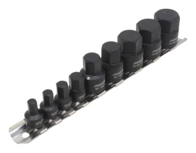 Smūginių metrinių šešiakampių (HEX) galvučių rinkinys 1/4" ir 3/8" ASTA A-1M9HEX (9 vnt.)