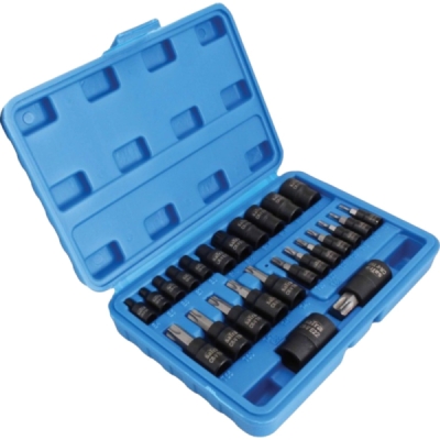 TORX ir E-TORX galvučių bei antgalių komplektas SATRA S-H2548T, 1/4" - 3/8" - 1/2", 25 dalių
