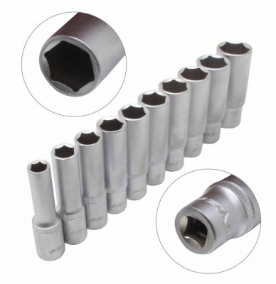 Ilgų 6-kampių galvučių rinkinys ant bėgelio ASTA 543SET10-6KT, 3/8", 8–19 mm, 10 dalių