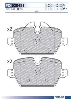 Stabdžių trinkelių rinkinys, diskinis stabdys FOMAR Friction FO928481