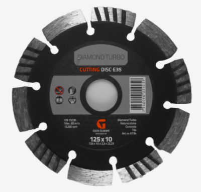 Deimantinis Turbo pjovimo diskas 125x10x2,3x22,23 mm E35