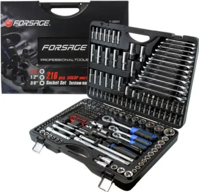 Universalus įrankių rinkinias lagamine Forsage F-38841-5 (216 vnt., 1/4", 3/8", 1/2", Cr-V plienas)