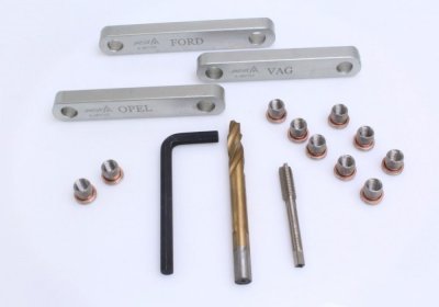 Přípravky na opravu závitů vodítek brzdičů M9x1,25mm na VAG, Opel, Ford, sada 16 ks - ASTA
