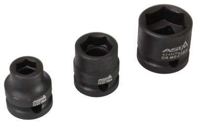 Hlavice nástrčné úderové 1/2", 10-24 mm, 6hranné extra krátké 28 mm, 15 ks na liště - ASTA