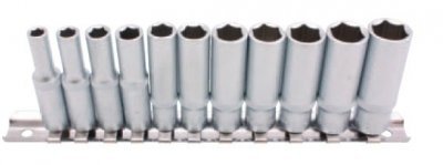 Hlavice palcové 1/4" prodloužené, velikosti 3/16 až 1/2", sada 11 ks - BGS 2429