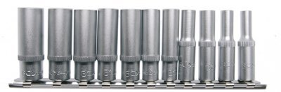 Hlavice palcové 1/4" prodloužené, velikosti 3/16 až 1/2", sada 11 ks - BGS 2429