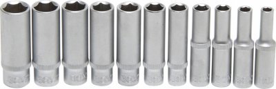 Hlavice palcové 1/4" prodloužené, velikosti 3/16 až 1/2", sada 11 ks - BGS 2429