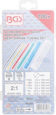 Bužírky smršťovací, průměry 1,5 až 13 mm, délka 10 cm, sada 10 ks - BGS 8123