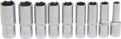 Hlavice nástrčné 1/2" 6hranné, 10-24 mm, prodloužené, sada 9 ks - BGS 2223