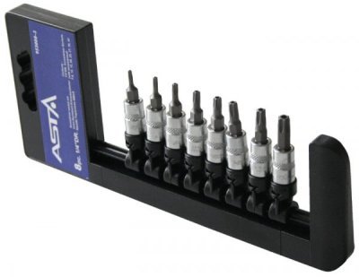 Zástrčné hlavice TORX s otvorem 1/4", TX8 - TX40, sada 8 ks - ASTA