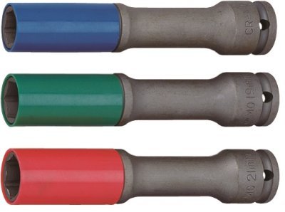 Nástrčné hlavice 1/2" prodloužené s krytkou na ALU pro rázové utahováky, 17-21mm JONNESWAY, Velikost: 17 mm