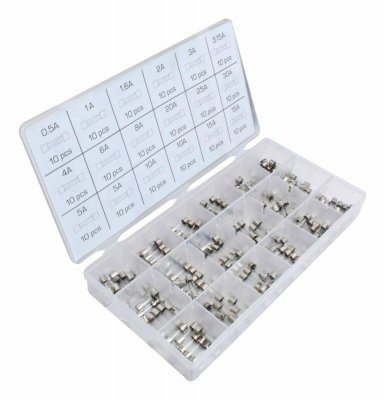 Autopojistky skleněné trubičkové, 0,5-30 A, 5x20 mm, pro autoveterány, sada 180 ks - ASTA