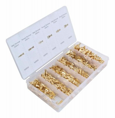 Faston konektory ploché, vel. 2,8/4,8/6,3 mm, neizolované, měď, krimpovací, 600 ks - ASTA
