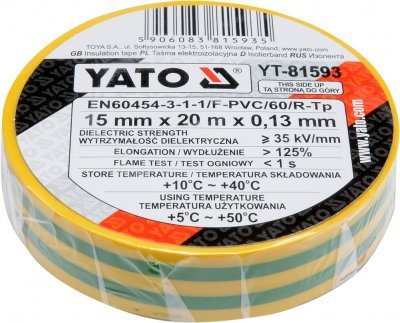 Elektrikářská páska žlutá-zelená 15 mm x 20 m YATO YT-81593