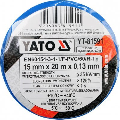 Elektrikářská páska modrá 15 mm x 20 m YATO YT-81591