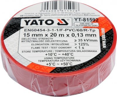 Elektrikářská páska červená 15 mm x 20 m YATO YT-81592